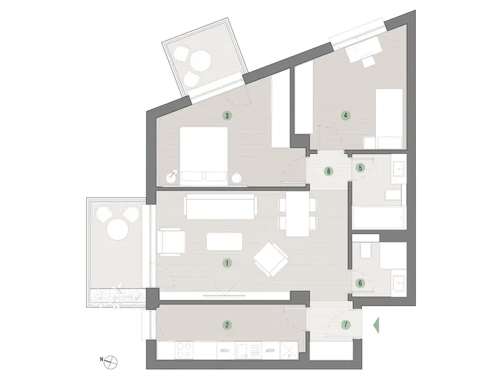 Plan apartament 3 camere C1.01.02 Mestecenilor Residence