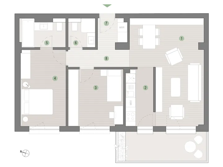 Plan apartament 3 camere C1.03.07 Mestecenilor Residence