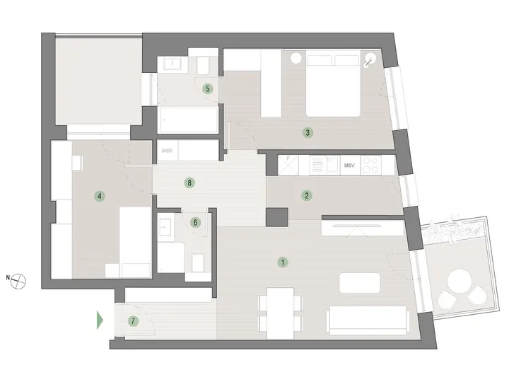 Plan apartament 3 camere C2.01.04 Mestecenilor Residence