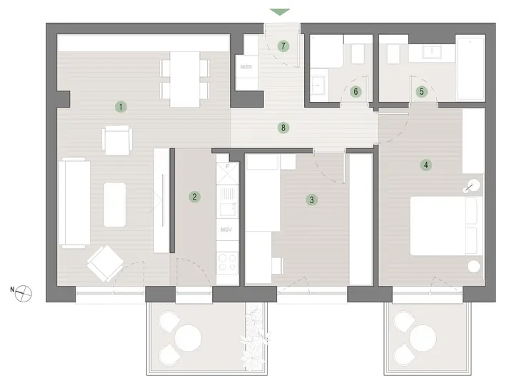 Plan apartament 3 camere C2.02.08 Mestecenilor Residence