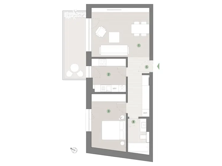 Plan apartament 2 camere C3.01.07 Mestecenilor Residence