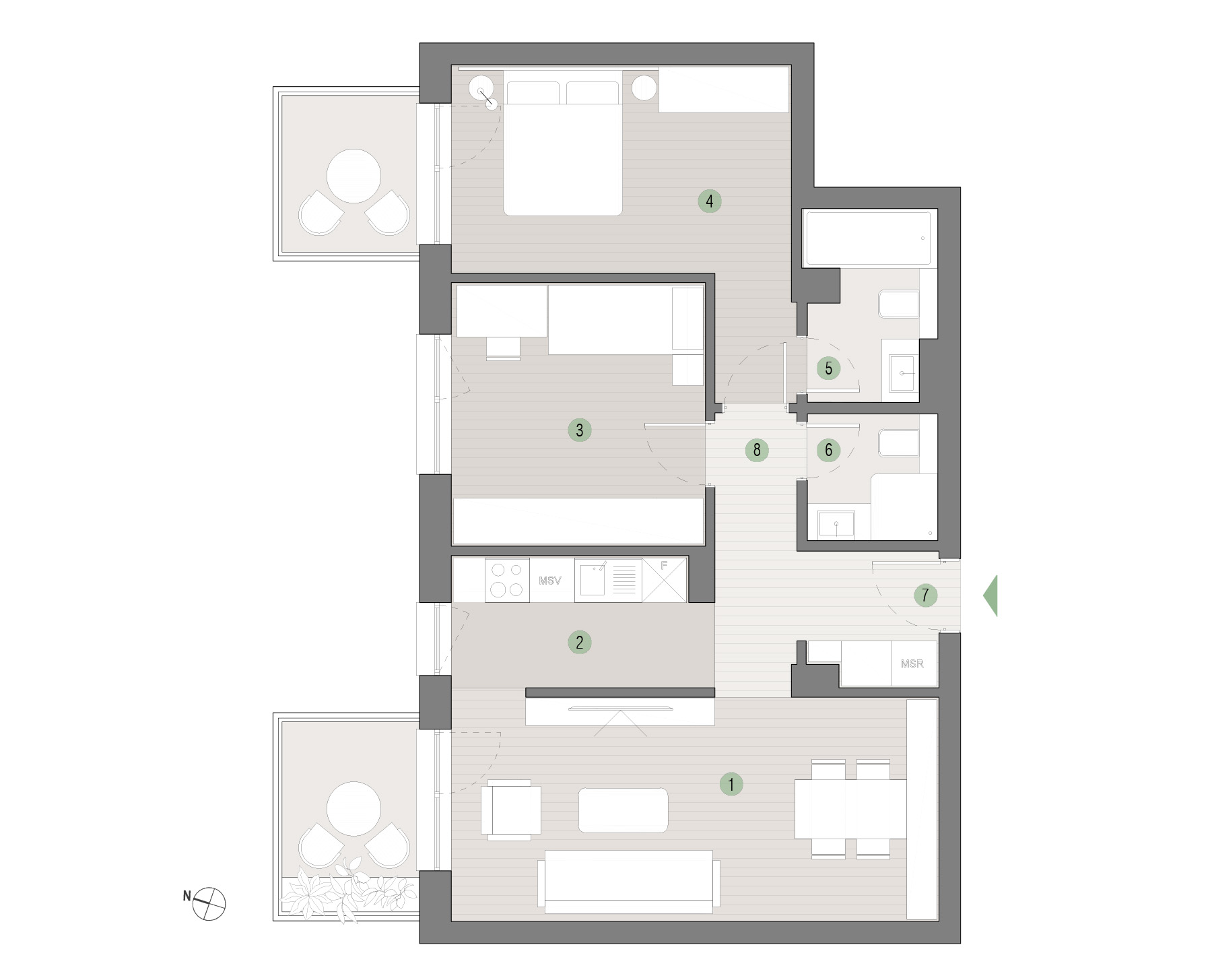 Plan apartament 3 camere C2.01.12 Mestecenilor Residence Sibiu