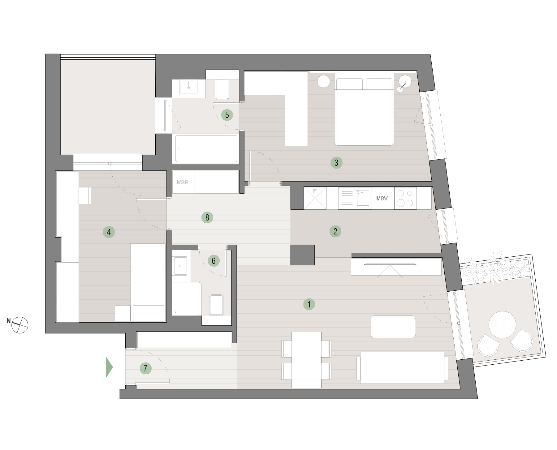 Plan apartament 3 camere C2.03.04 Mestecenilor Residence Sibiu
