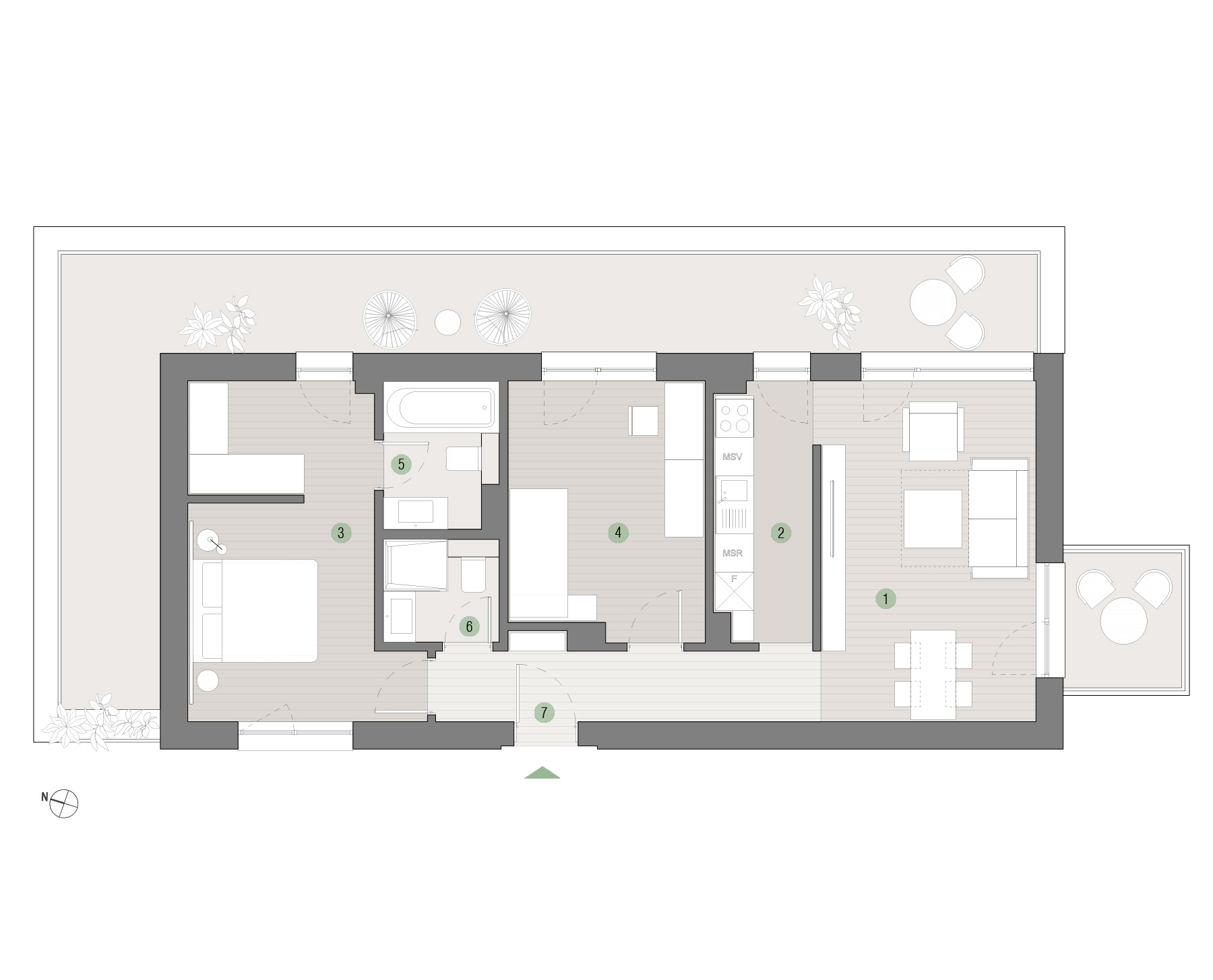 Plan apartament 3 camere C2.04.07 Mestecenilor Residence Sibiu